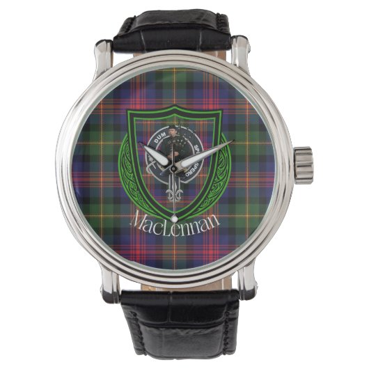 MacLennan Scottish Clan Tartan & Crest Armbanduhr (Vorderseite)