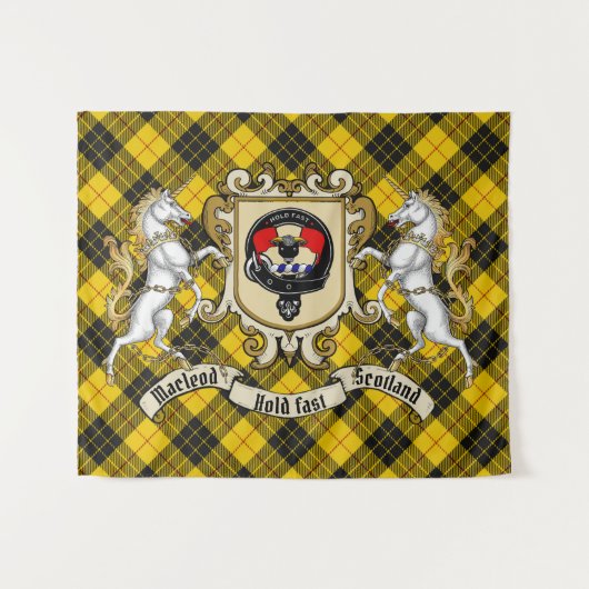 Macleod Clan Abzeichen & Unicorns mit Tartan Wandteppich (Vorderseite (Horizontal))