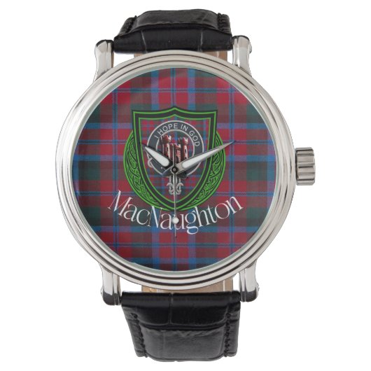 MacNaughton Scottish Clan Tartan & Crest Armbanduhr (Vorderseite)