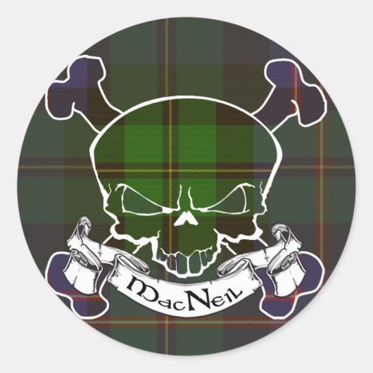 MacNeil Tartan Skull Runder Aufkleber (Vorderseite)