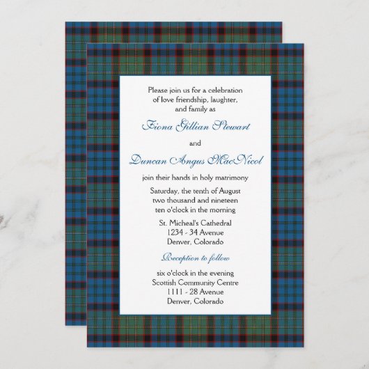 MacNichol Hunting Tartan Wedding Einladung (Vorne/Hinten)