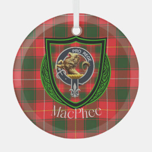 MacPhee schottischer Clan Tartan & Wappen Ornament Aus Glas