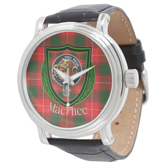 MacPhee Scottish Clan Tartan & Crest Armbanduhr (Schrägansicht)