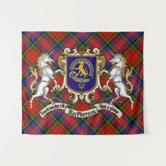 MacPherson Clan Abzeichen & Unicorns mit Tartan Wandteppich (Vorderseite (Horizontal))