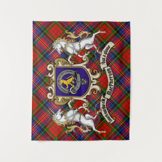 MacPherson Clan Abzeichen & Unicorns mit Tartan Wandteppich (Vorderseite)