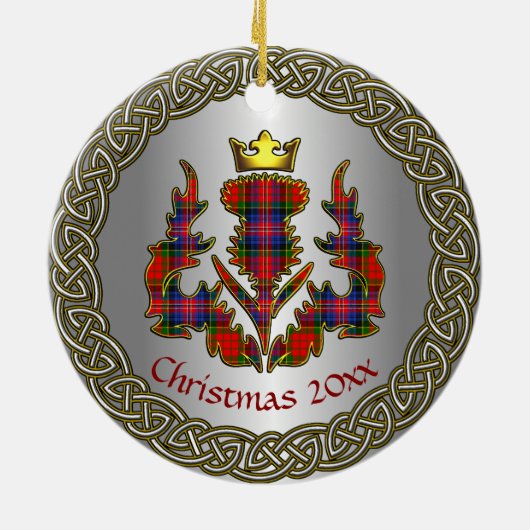 MacPherson Clan Badge/Tartan Thistle Personalized Keramik Ornament (Hinten)