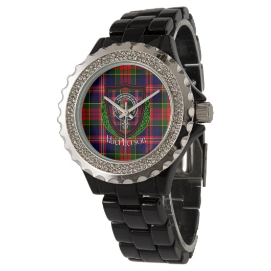 MacPherson Scottish Clan Tartan & Crest Armbanduhr (Schrägansicht)