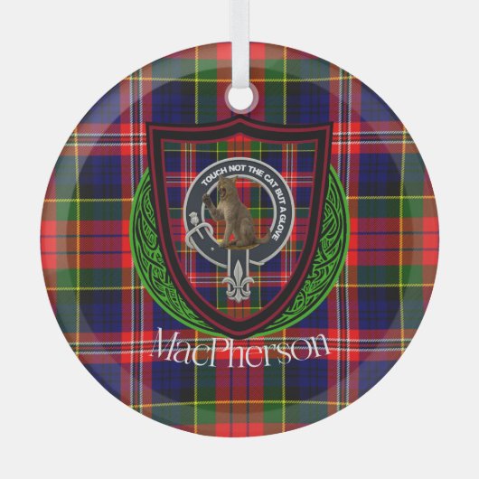 MacPherson Scottish Clan Tartan & Crest Ornament Aus Glas (Vorderseite)