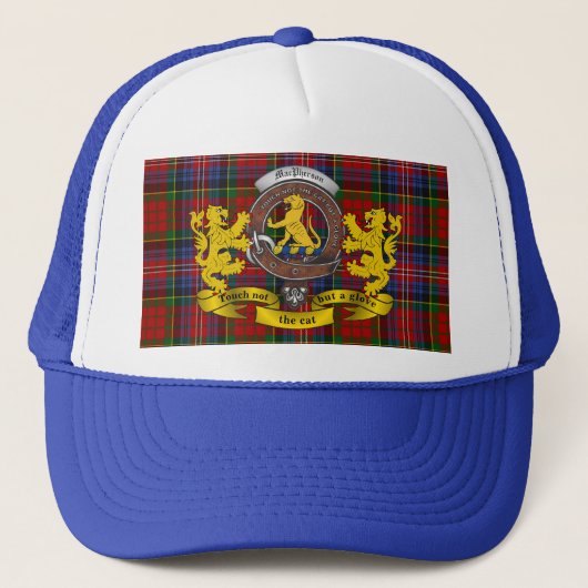 Macpherson Scottish Tartan & Abzeichen Trucker Hat Truckerkappe (Vorderseite)