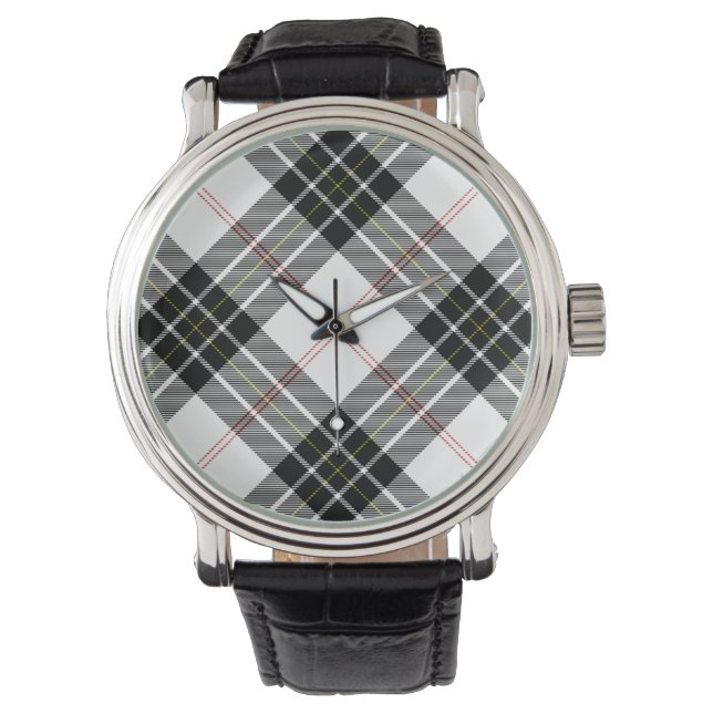 MacPherson Tartan Schwarz-weiß kariert Armbanduhr (Vorderseite)