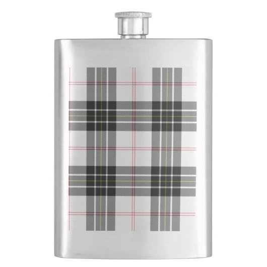 MacPherson Tartan Schwarz-weiß kariert Flachmann (Vorderseite)