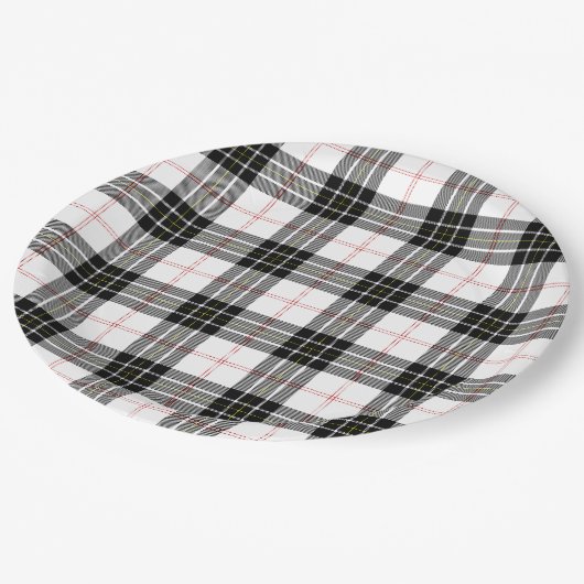 MacPherson Tartan Schwarz-weiß kariert Pappteller (Schrägansicht)