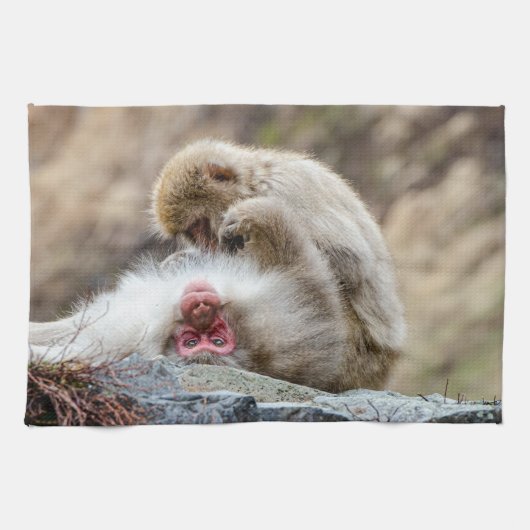 Macque Monkey, der das gute Leben genießt Geschirrtuch (Horizontal)
