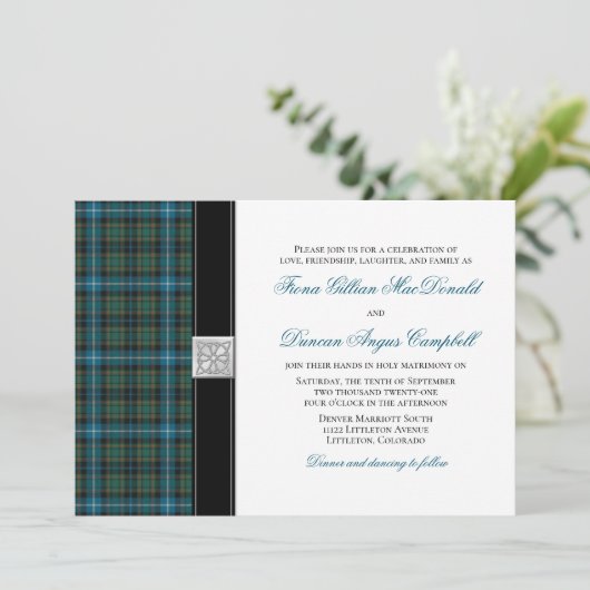 MacRae Ancient Jagd Tartan Hochzeitseinladung Einladung (Stehend Vorderseite)