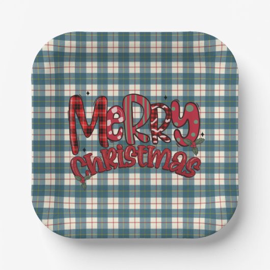 Macrae Conchra Scottish Tartan Merry Christmas Pappteller (Vorderseite)