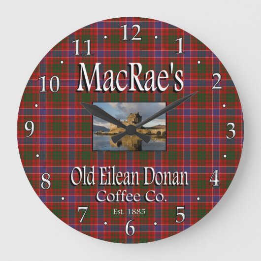 MacRaes alte Eilean Donan Coffee Co. Wall Clock Große Wanduhr (Vorderseite)