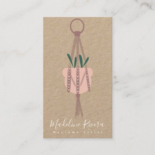 Macrame Artist Handmade Design Hanging Pflanze Grü Visitenkarte (Vorderseite)