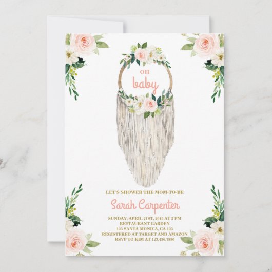 Macrame Babydusche Einladung Mädchen (Vorderseite)