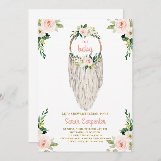 Macrame Babydusche Einladung Mädchen (Vorne/Hinten)