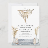 Macrame Boho Chic Rustic Boy Blue Baby Dusche Invi Einladung (Vorderseite)
