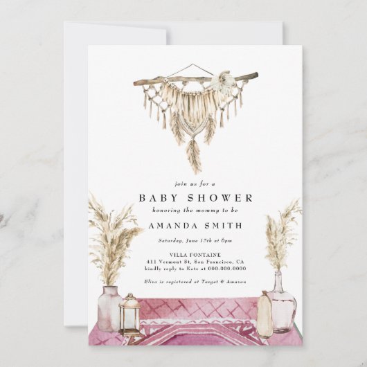 Macrame Boho Chic Rustic Girl Baby Dusche Einladung (Vorderseite)