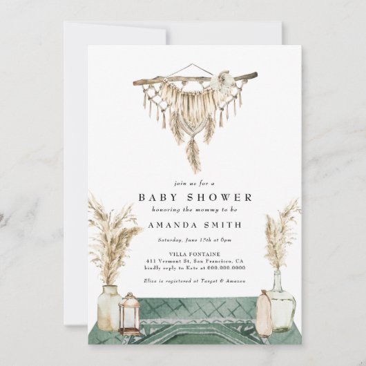 Macrame Boho Chic Rustic Neutral Baby Dusche  Einladung (Vorderseite)