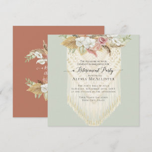 Macrame BOHO Floral Pink Pampas Grass Retirement Einladung