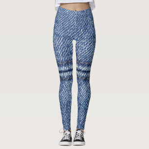 Macro Blue Denim, Nah-up Textur. Leggings