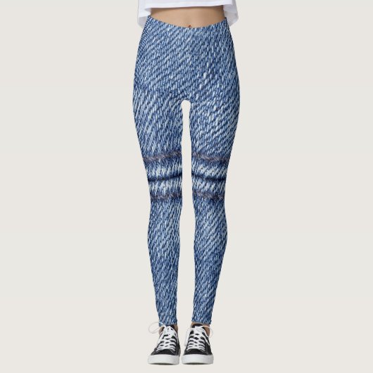 Macro Blue Denim, Nah-up Textur. Leggings (Vorderseite)