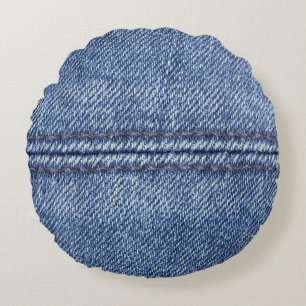 Macro Blue Denim, Nah-up Textur. Rundes Kissen