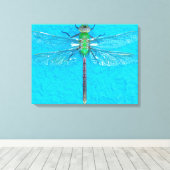 Macro Green Dragonfly auf blauem Hintergrund Leinwanddruck (Insitu (Holzboden))