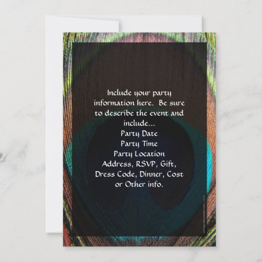 Macro Peacock Feather Rich Blues Einladung (Rückseite)