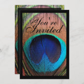 Macro Peacock Feather Rich Blues Einladung (Vorne/Hinten)