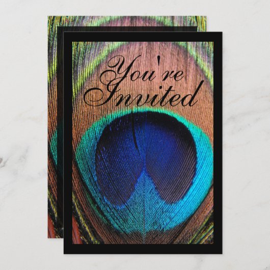 Macro Peacock Feather Rich Blues Einladung (Vorne/Hinten)