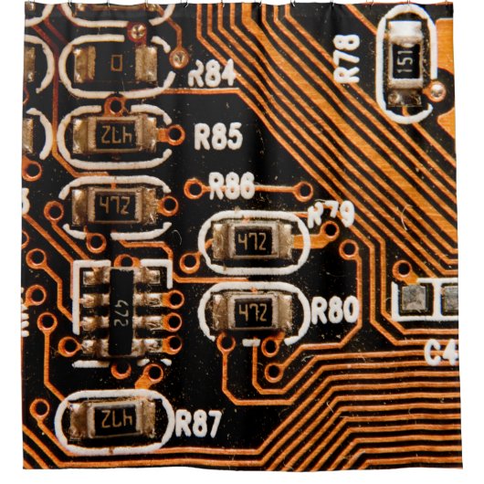 macro shot of circuitboard,cables,capacitors,card, duschvorhang (Vorderseite)