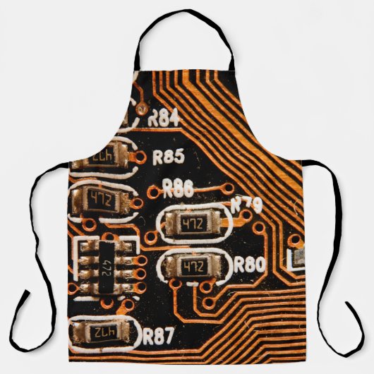 macro shot of circuitboard,cables,capacitors,card, schürze (Vorderseite)