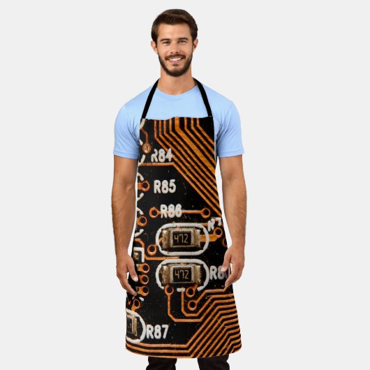 macro shot of circuitboard,cables,capacitors,card, schürze (Getragen)