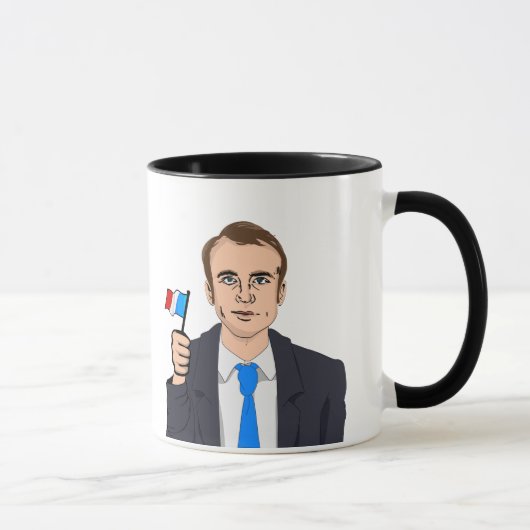 Macron Cartoon mit französischer Flagge Tasse (Rechts)