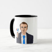 Macron Cartoon mit französischer Flagge Tasse (Vorderseite Links)