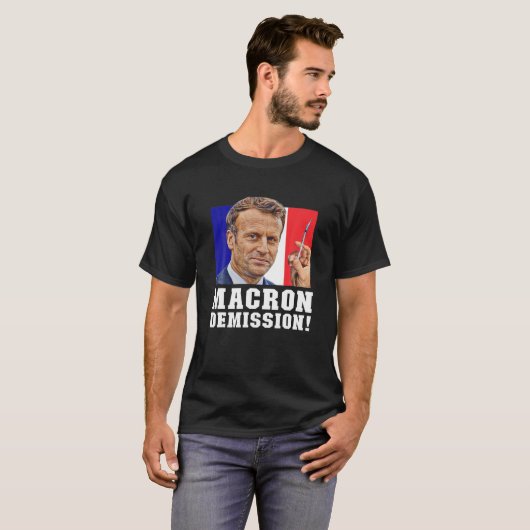 Macron Demission! Politisch T-Shirt (Vorne ganz)