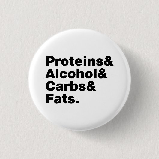 Macronutrients. Proteine & Alkohol & Fette. Button (Vorderseite)