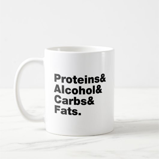 Macronutrients. Proteine & Alkohol & Fette. Kaffeetasse (Links)