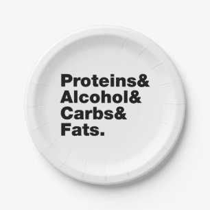Macronutrients. Proteine & Alkohol & Fette. Pappteller