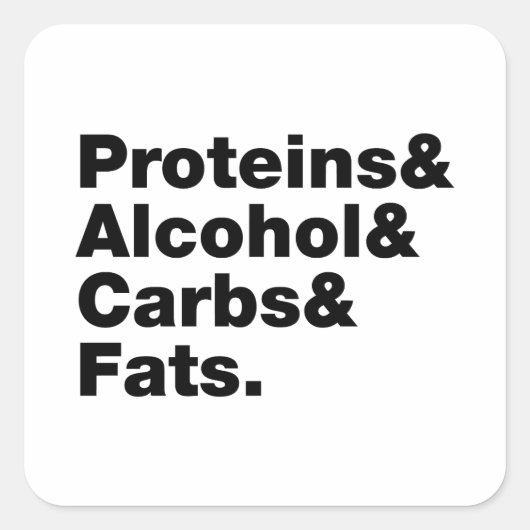 Macronutrients. Proteine & Alkohol & Fette. Quadratischer Aufkleber (Vorderseite)
