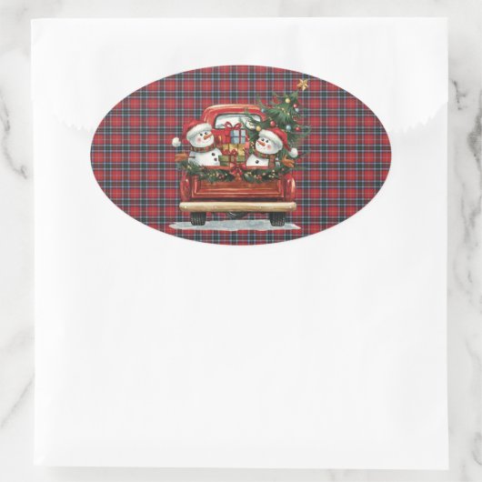 MacTavish Modern Scottish Tartan Christmas Ovaler Aufkleber (Tasche)