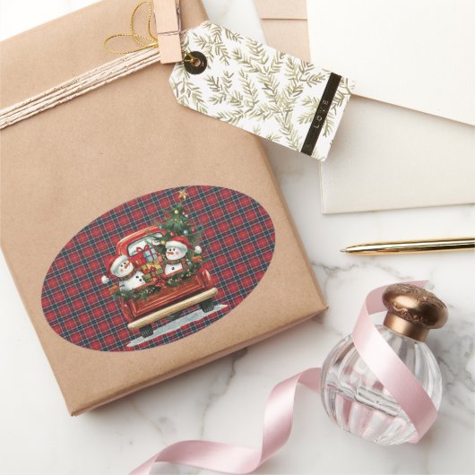 MacTavish Modern Scottish Tartan Christmas Ovaler Aufkleber (Schenken)