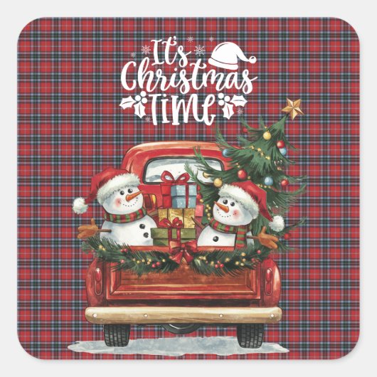 MacTavish Modern Scottish Tartan Christmas Quadratischer Aufkleber (Vorderseite)