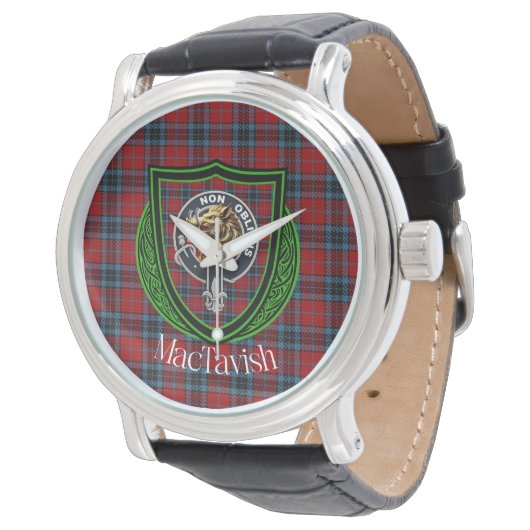 MacTavish Scottish Clan Tartan & Crest Armbanduhr (Schrägansicht)