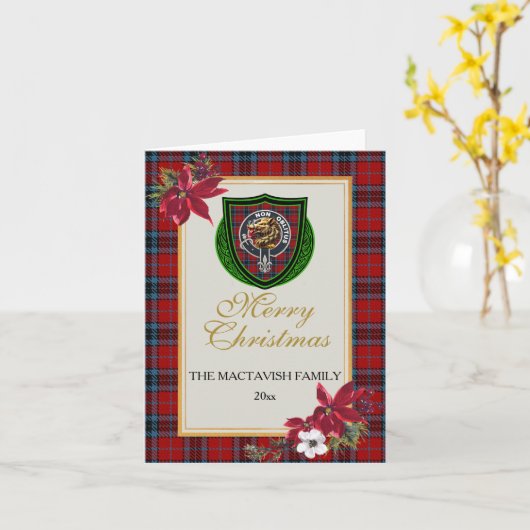 MacTavish Scottish Clan Tartan & Crest Karte (Gelbe Blume)