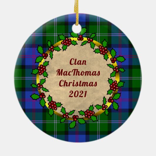 MacThomas Abzeichen & Tartan Personalisierte Weihn Keramik Ornament (Hinten)